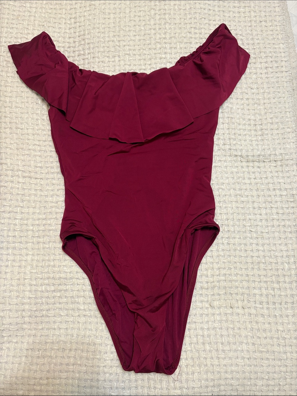 Trina Turk Off-Shoulder Ruffle One-Piece - Burgundy